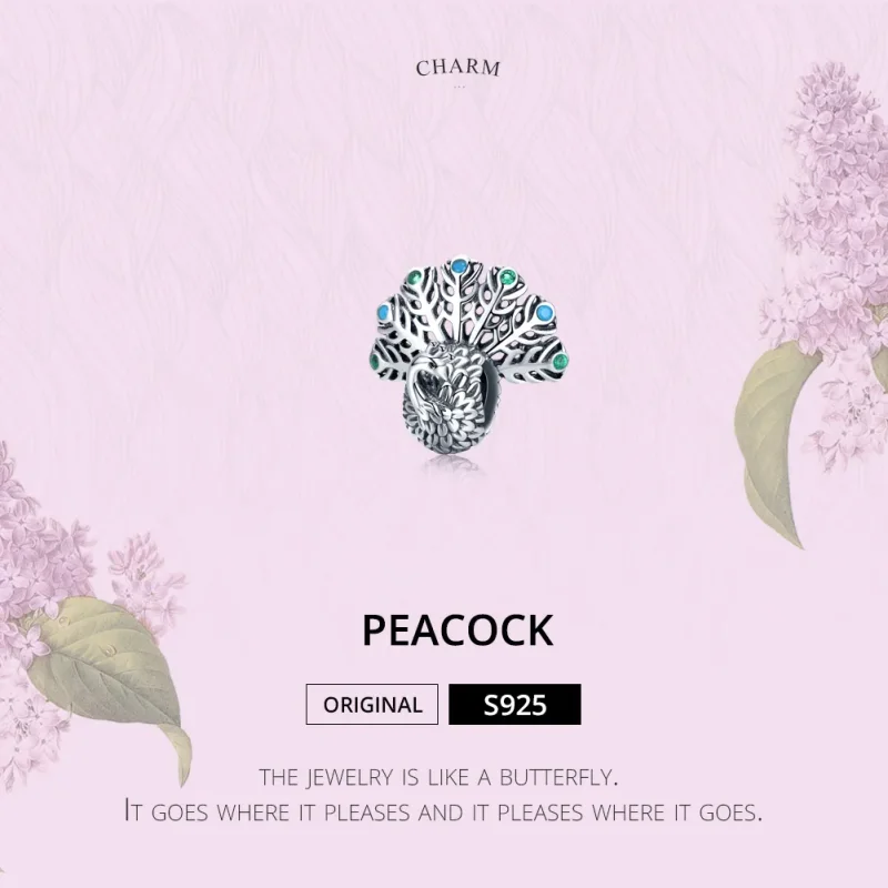 (image for) Pandora Style Silver Peacock Charm - SCC1260 - View 2
