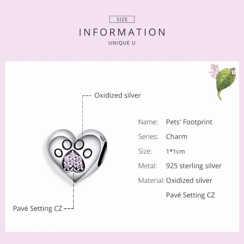 (image for) Pandora Style Silver Pet Footprints Charm - BSC209 - View 5