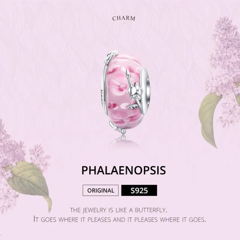 (image for) Pandora Style Silver Phalaenopsis Murano Glass Charm - SCC1281 - View 2