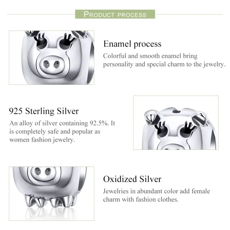 (image for) Pandora Style Silver Piggy Charm - SCC1051 - View 4