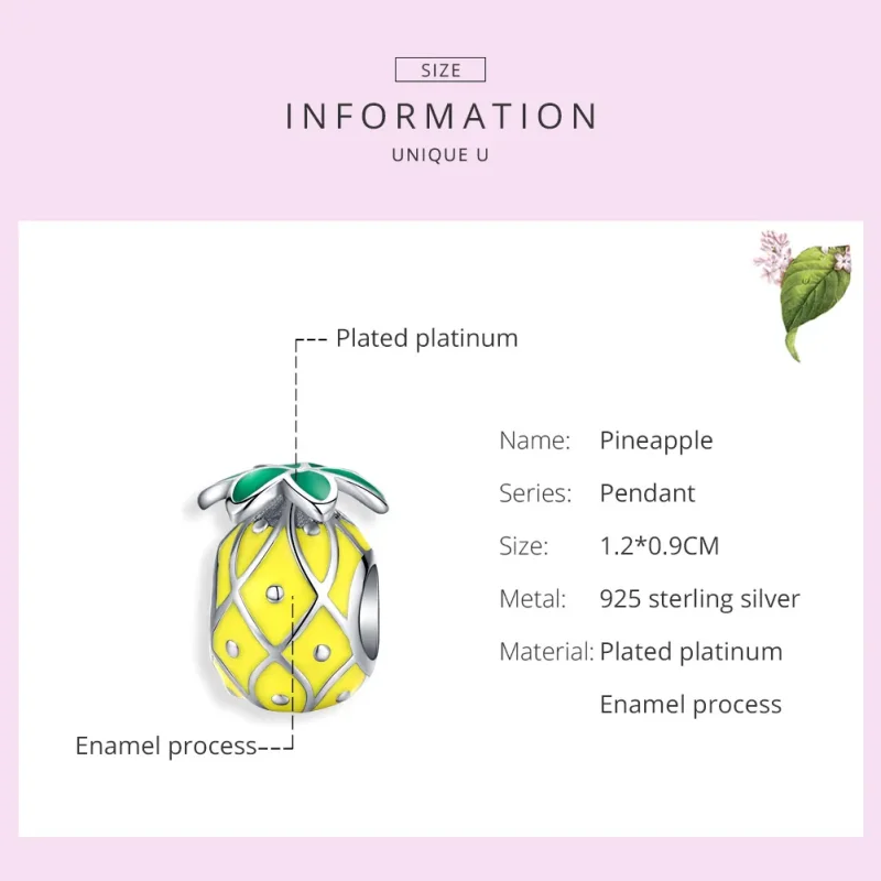 (image for) Pandora Style Silver Pineapple Charm - BSC128 - View 6