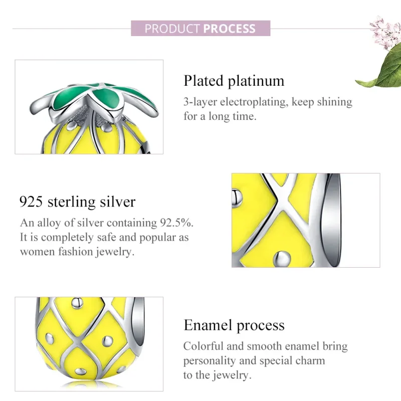 (image for) Pandora Style Silver Pineapple Charm - BSC128 - View 7