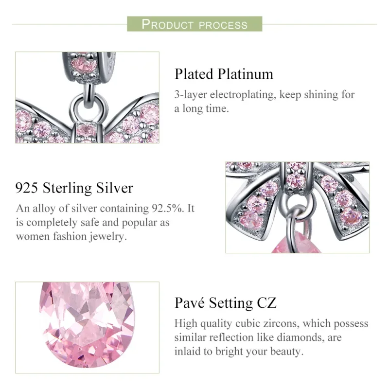 (image for) Pandora Style Silver Pink Bow Dangle Charm - SCC1074 - View 4
