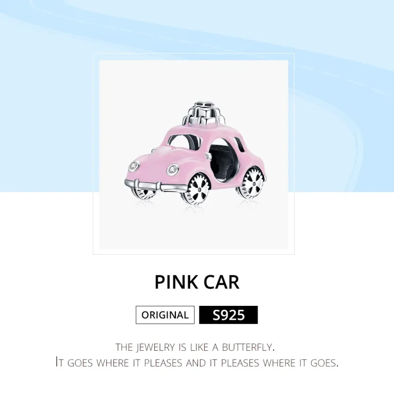 (image for) Pandora Style Silver Pink Car Charm - SCC1738 - View 6
