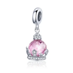Pandora Style Silver Pink Crown Dangle Charm - SCC1132 (image for) Pandora Style Silver Pink Crown Dangle Charm - SCC1132