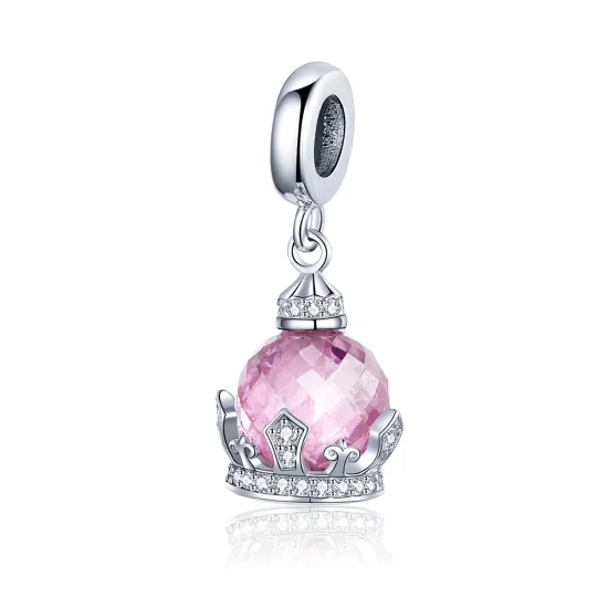 (image for) Pandora Style Silver Pink Crown Dangle Charm - SCC1132