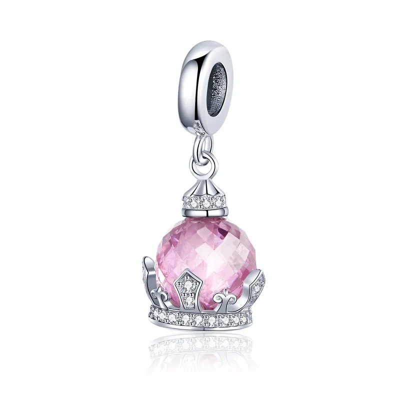 (image for) Pandora Style Silver Pink Crown Dangle Charm - SCC1132