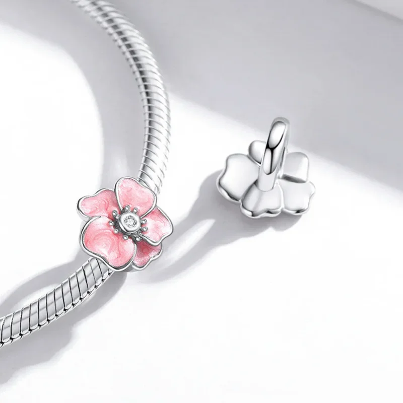 (image for) Pandora Style Silver Pink Flower Charm - SCC1729 - View 4