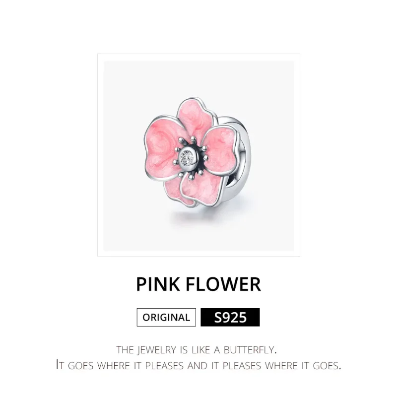 (image for) Pandora Style Silver Pink Flower Charm - SCC1729 - View 6