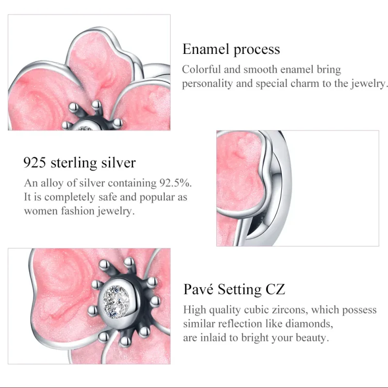 (image for) Pandora Style Silver Pink Flower Charm - SCC1729 - View 7