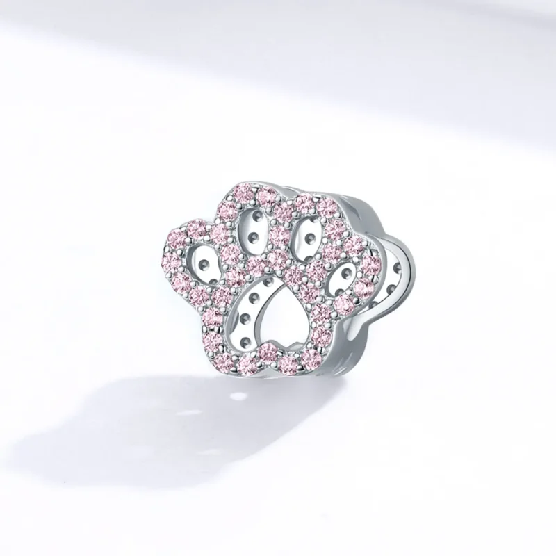 (image for) Pandora Style Silver Pink Paw Charm - BSC164 - View 2
