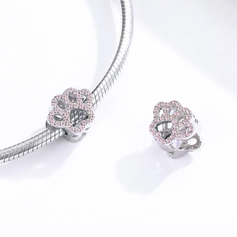 (image for) Pandora Style Silver Pink Paw Charm - BSC164 - View 4