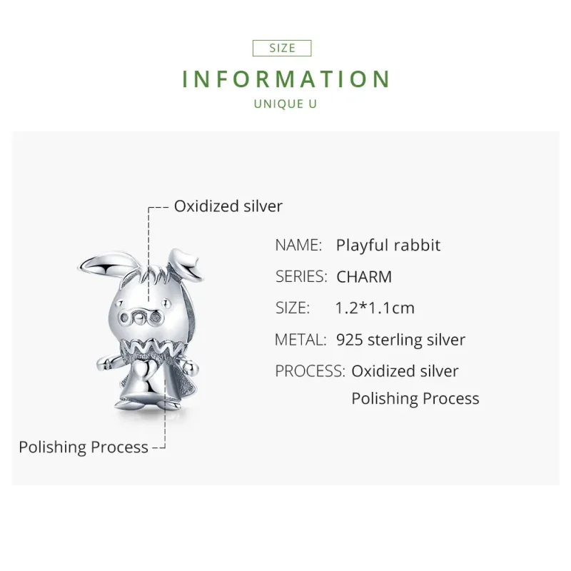 (image for) Pandora Style Silver Playful Rabbit Charm - SCC1867 - View 7