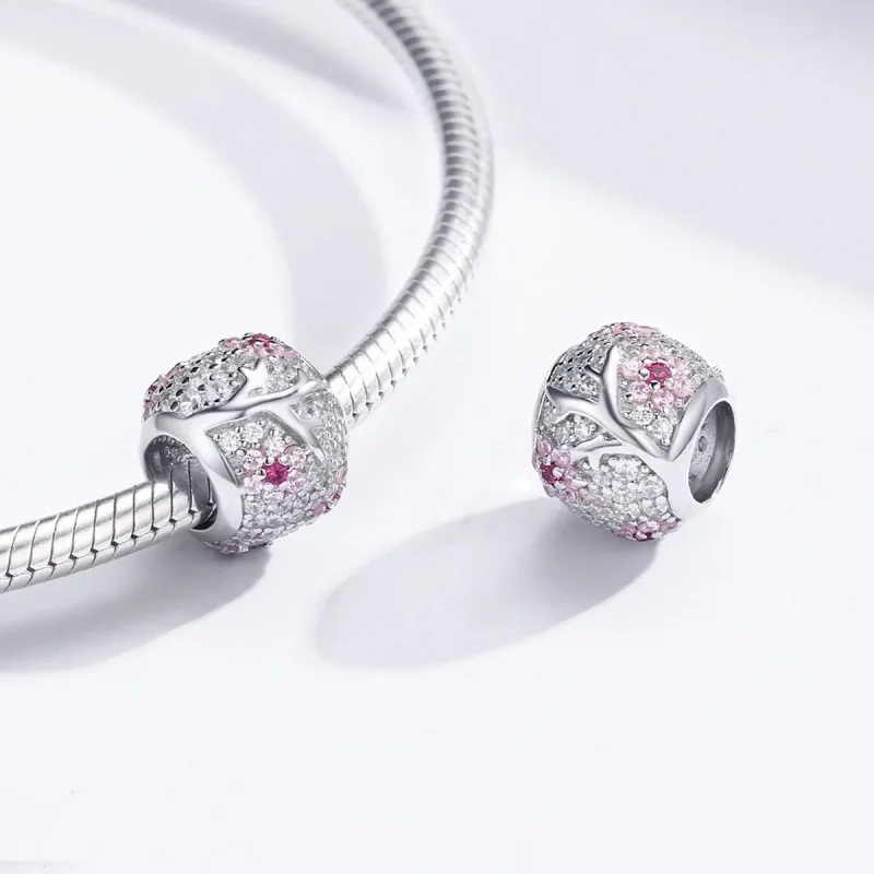 (image for) Pandora Style Silver Plum Blossom Charm - BSC153 - View 4