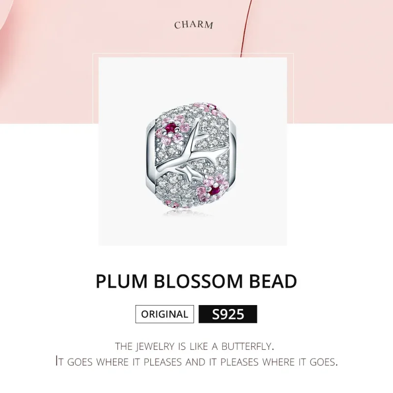 (image for) Pandora Style Silver Plum Blossom Charm - BSC153 - View 6