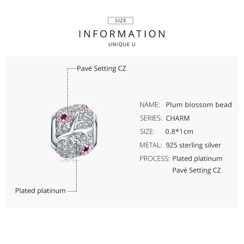 (image for) Pandora Style Silver Plum Blossom Charm - BSC153 - View 7