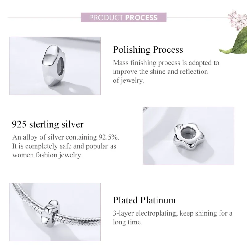 (image for) Pandora Style Silver Plum Blossom Spacer - SCC1168 - View 4