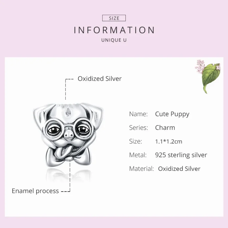 (image for) Pandora Style Silver Pug Charm - SCC1626 - View 5