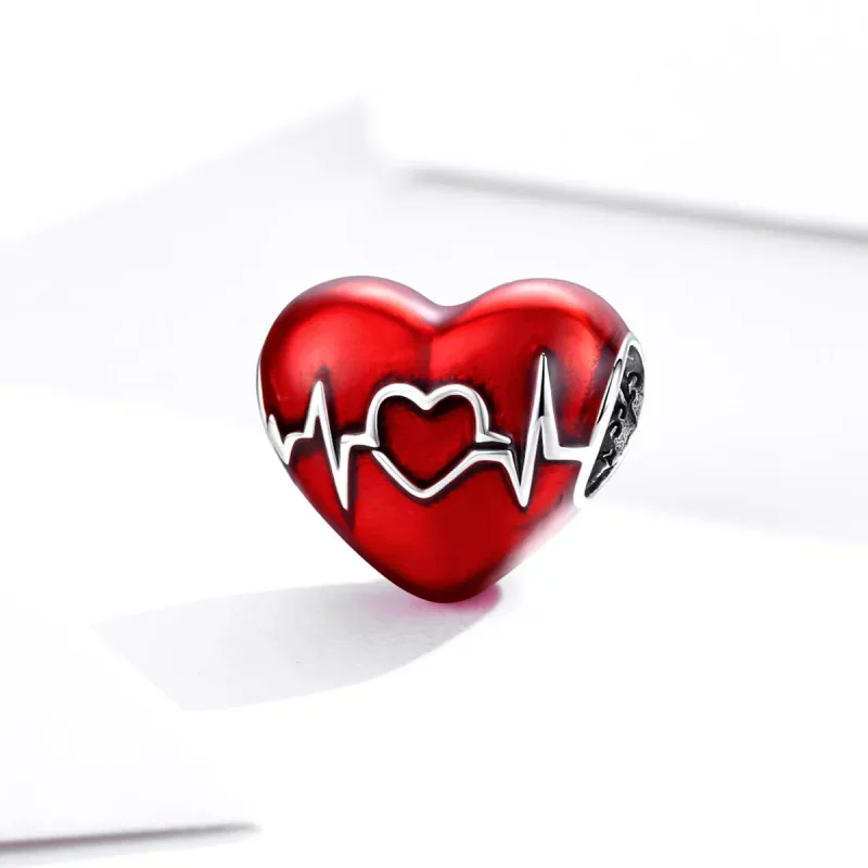 (image for) Pandora Style Silver Red Heartbeat of Love Charm - SCC1569 - View 2