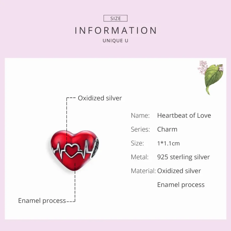 (image for) Pandora Style Silver Red Heartbeat of Love Charm - SCC1569 - View 7