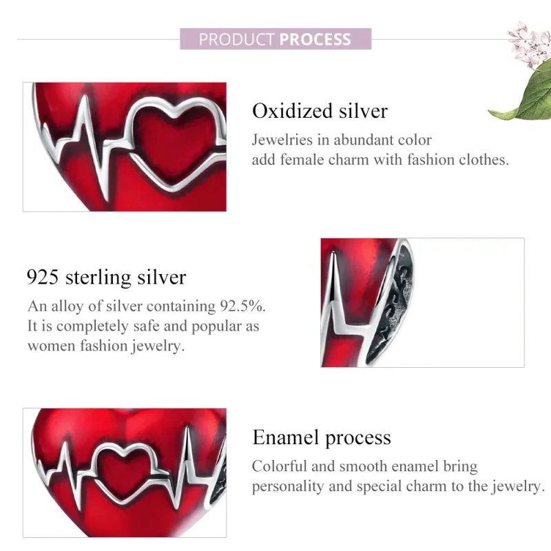 (image for) Pandora Style Silver Red Heartbeat of Love Charm - SCC1569 - View 8