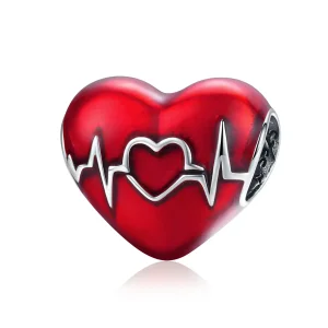(image for) Pandora Style Silver Red Heartbeat of Love Charm - SCC1569