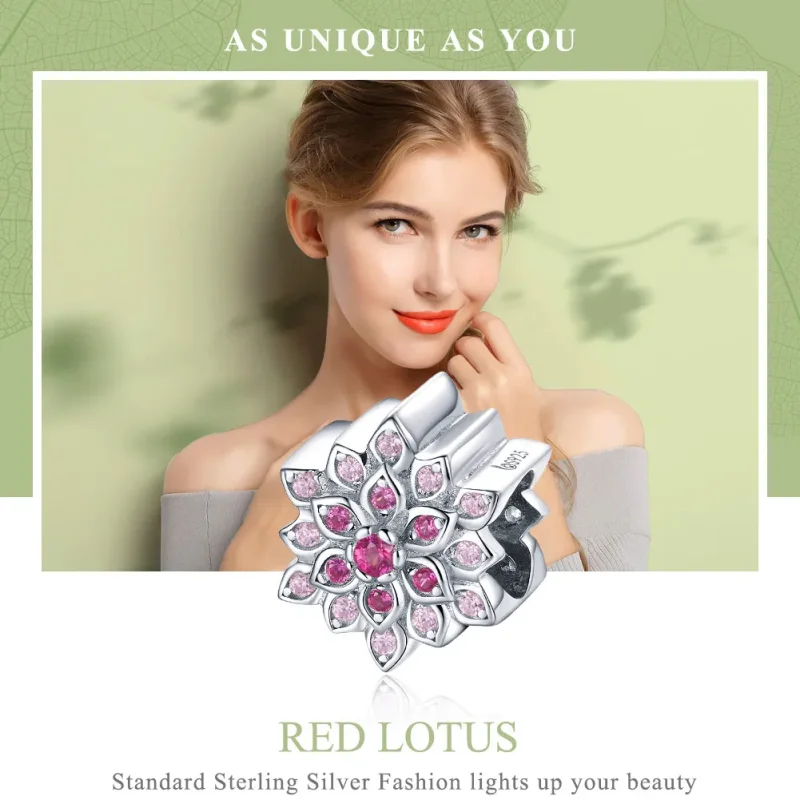 (image for) Pandora Style Silver Red Lotus Charm - BSC038 - View 6