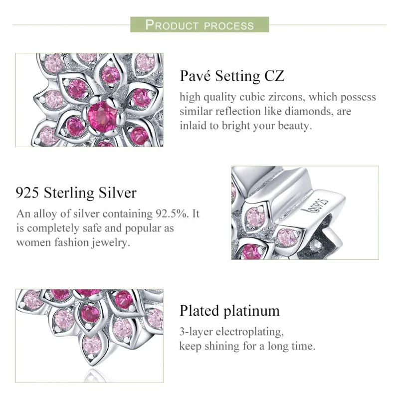 (image for) Pandora Style Silver Red Lotus Charm - BSC038 - View 7
