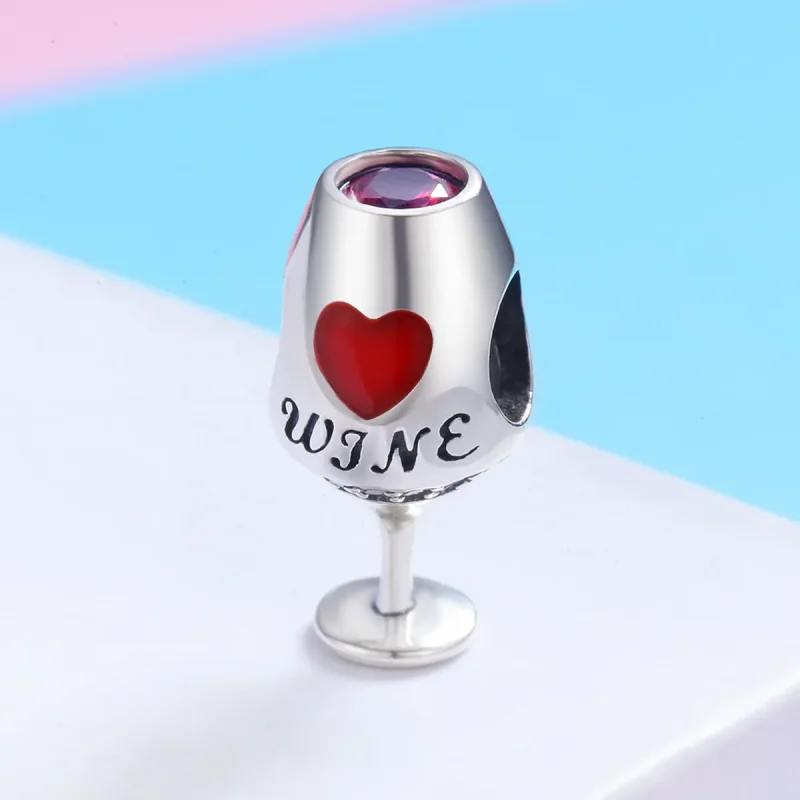 (image for) Pandora Style Silver Red Wine Glass Charm - SCC788 - View 2