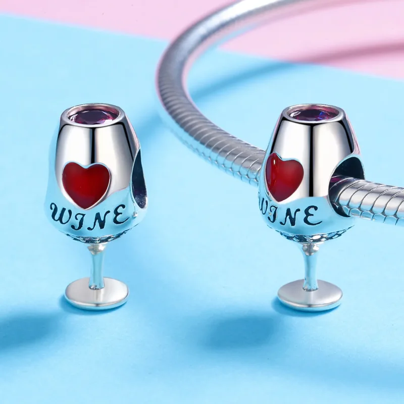 (image for) Pandora Style Silver Red Wine Glass Charm - SCC788 - View 3