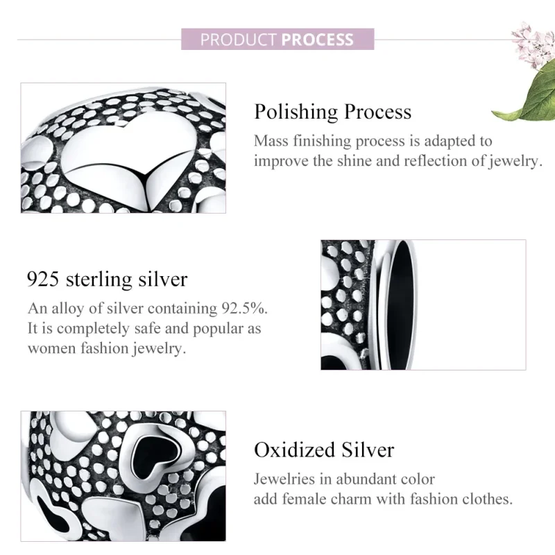 (image for) Pandora Style Silver Retro Heart Charm - SCC1451 - View 8
