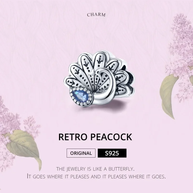 (image for) Pandora Style Silver Retro Peacock Charm - SCC1558 - View 6