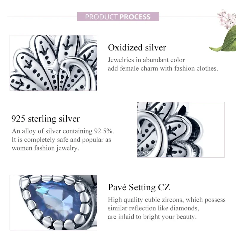 (image for) Pandora Style Silver Retro Peacock Charm - SCC1558 - View 8