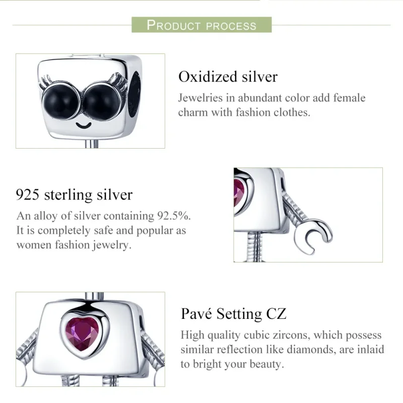 (image for) Pandora Style Silver Robot Didi Charm - SCC885 - View 6