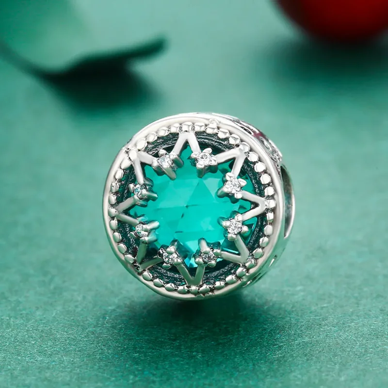(image for) Pandora Style Silver Romantic Emerald Snowflakes Charm - SCC308 - View 3