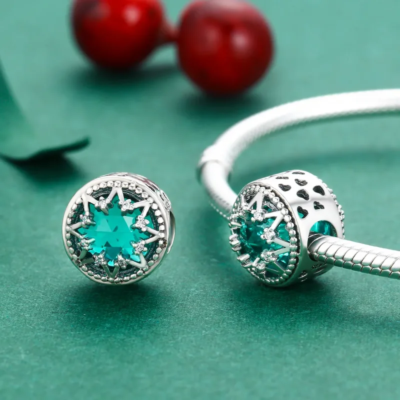 (image for) Pandora Style Silver Romantic Emerald Snowflakes Charm - SCC308 - View 4