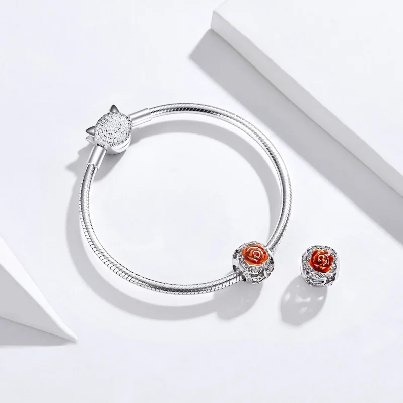 (image for) Pandora Style Silver Rose Flower Charm - SCC1221 - View 3