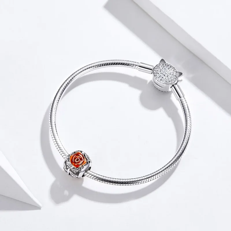 (image for) Pandora Style Silver Rose Flower Charm - SCC1221 - View 4