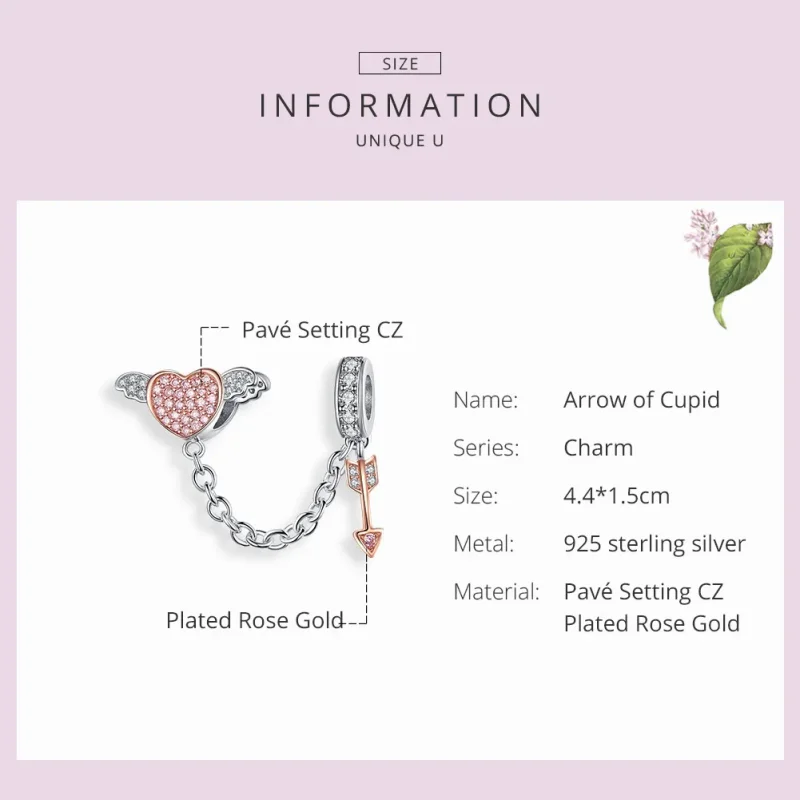 (image for) Pandora Style Silver & Rose Gold Arrow of Cupid Safety Chain - SCC1208 - View 3