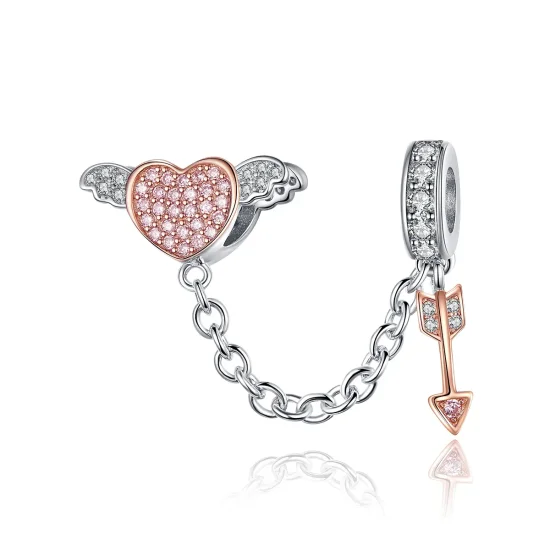 (image for) Pandora Style Silver & Rose Gold Arrow of Cupid Safety Chain - SCC1208