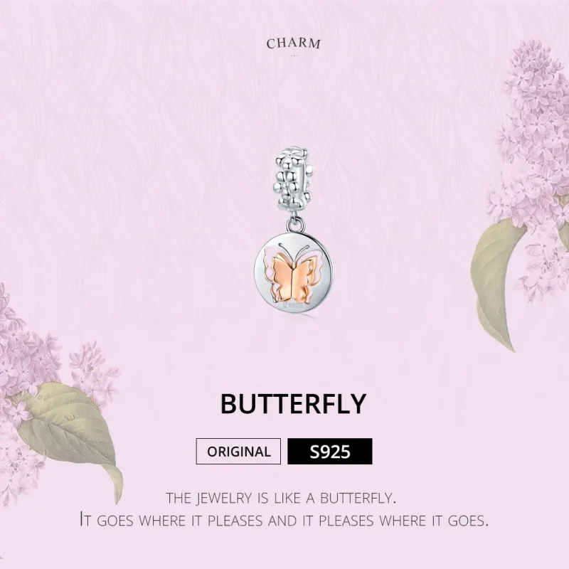 (image for) Pandora Style Silver & Rose Gold Butterfly Dangle - SCC1250 - View 2