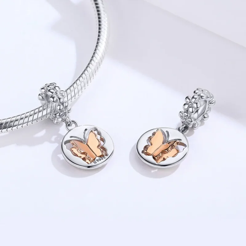 (image for) Pandora Style Silver & Rose Gold Butterfly Dangle - SCC1250 - View 4