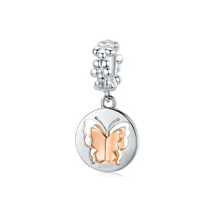 Pandora Style Silver & Rose Gold Butterfly Dangle - SCC1250 (image for) Pandora Style Silver & Rose Gold Butterfly Dangle - SCC1250