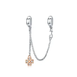 (image for) Pandora Style Silver & Rose Gold Clover Safety Chain - SCC1261