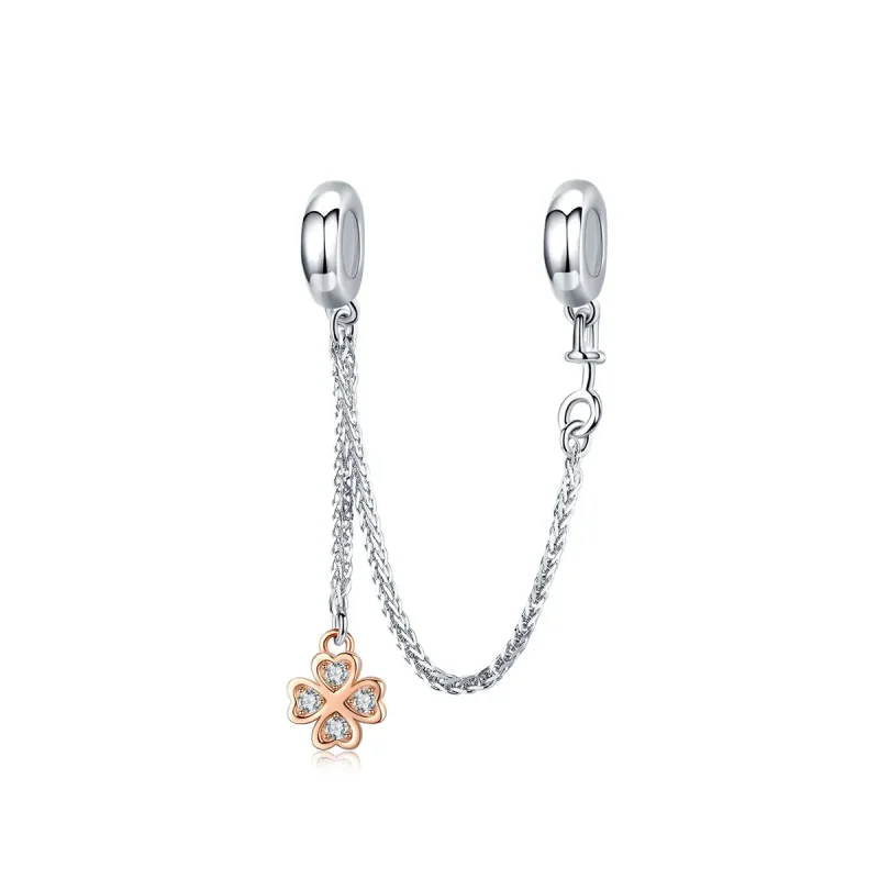 (image for) Pandora Style Silver & Rose Gold Clover Safety Chain - SCC1261