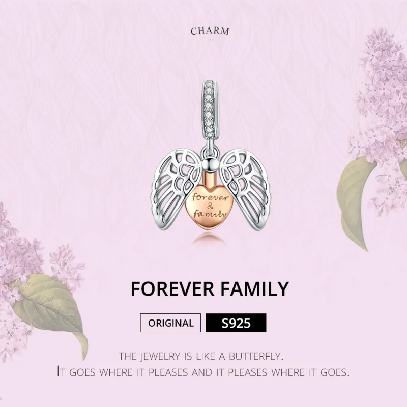 (image for) Pandora Style Silver & Rose Gold Forever & Family Dangle - SCC1299 - View 2