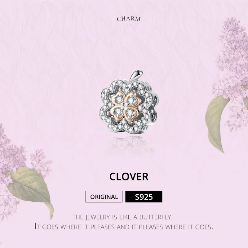 (image for) Pandora Style Silver & Rose Gold Four-Leaf Clover Charm - SCC1247 - View 2