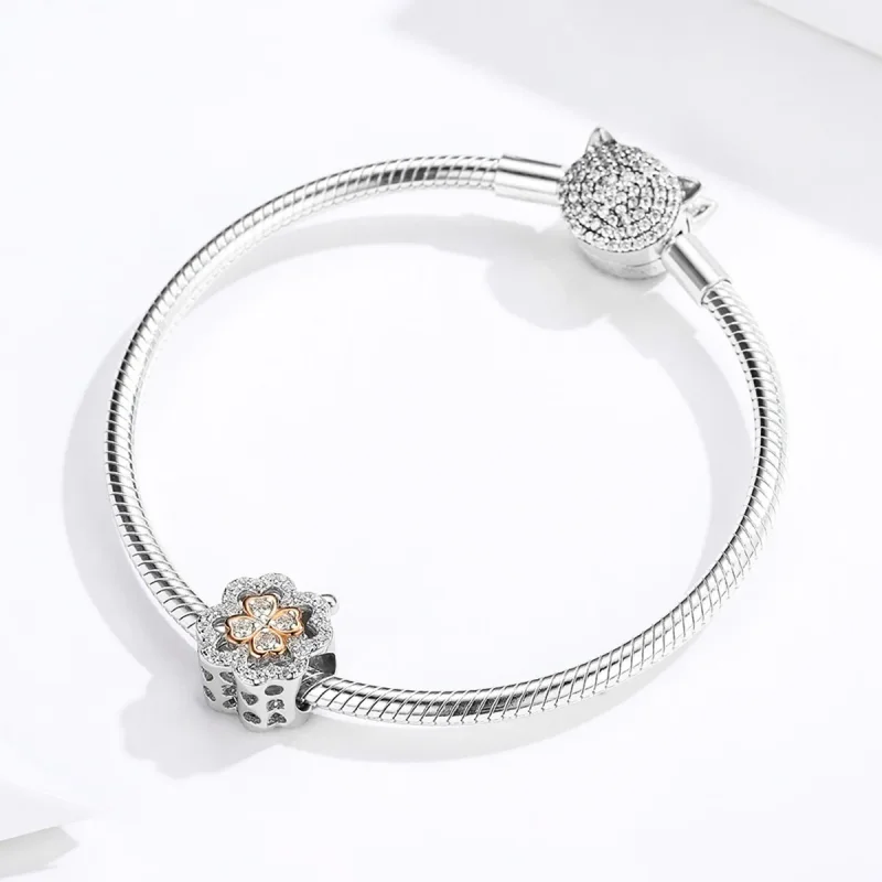 (image for) Pandora Style Silver & Rose Gold Four-Leaf Clover Charm - SCC1247 - View 3