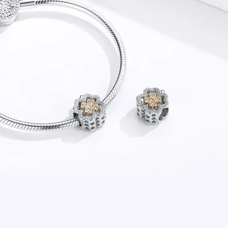 (image for) Pandora Style Silver & Rose Gold Four-Leaf Clover Charm - SCC1247 - View 4