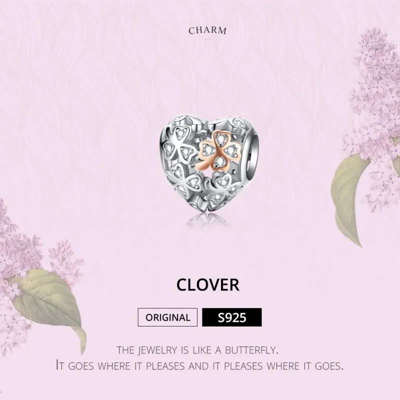 (image for) Pandora Style Silver & Rose Gold Four-Leaf Clover Charm - SCC1248 - View 2